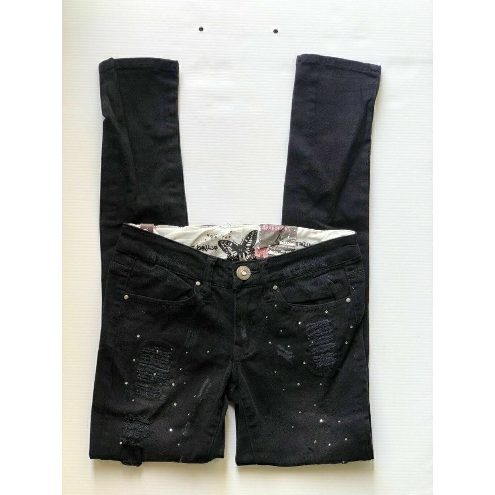 Dollhouse Juniors Black Distressed Studded Skinny Jeans - Picture 5 of 8